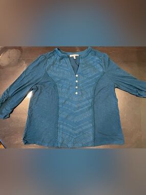 Lace-Panel Teal Henley Tunic Top